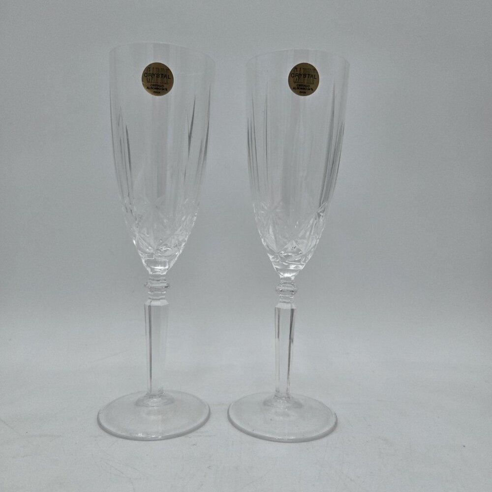 Pair Of‎ Vintage Capri Italy 24% Lead Crystal Champagne Glass 8.5 Inch Italian 2